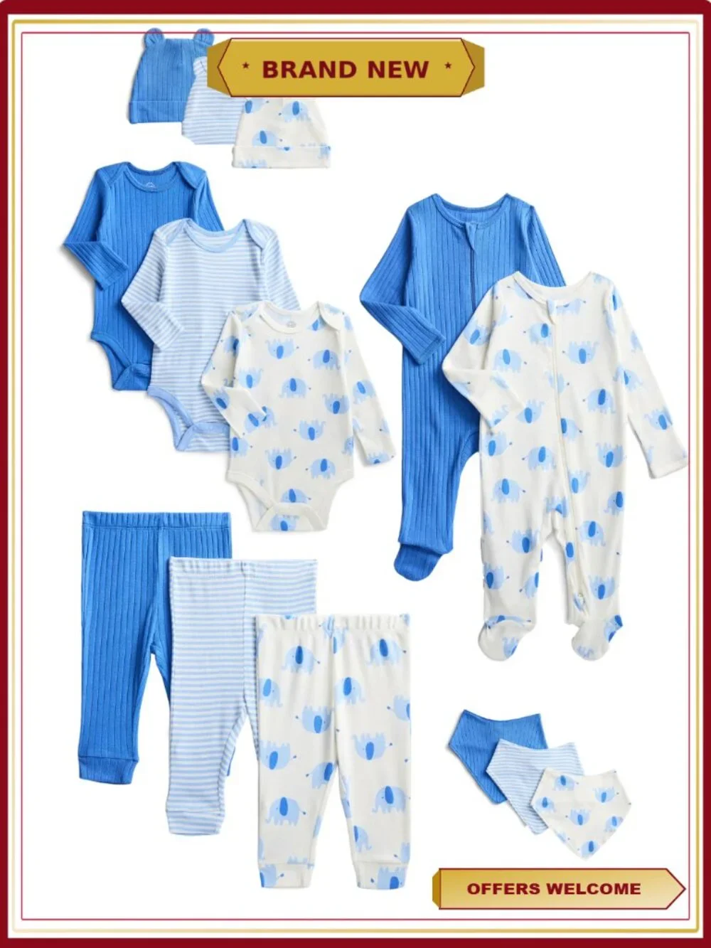 Newborn Baby Boy 14-Piece Layette Gift Set Creepers Sleep N Plays